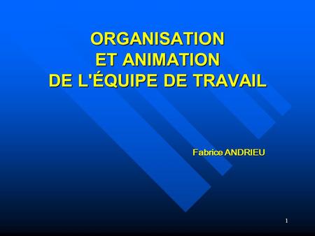 1 ORGANISATION ET ANIMATION DE L'ÉQUIPE DE TRAVAIL Fabrice ANDRIEU.