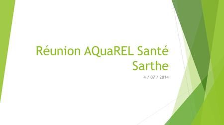 Réunion AQuaREL Santé Sarthe 4 / 07 / Ordre du jour  Actualités du réseau  Projet Sarthe : Semaine sécurité patient 2014  Points divers.