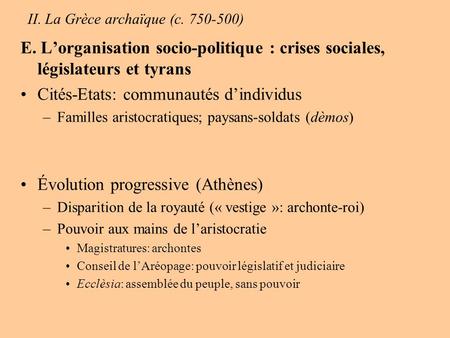 II. La Grèce archaïque (c )