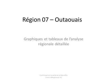 Région 07 – Outaouais Graphiques et tableaux de lanalyse régionale détaillée Commissaire à la santé et au bien-être (www.csbe.gouv.qc.ca)