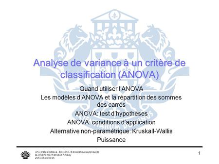 Analyse de variance à un critère de classification (ANOVA)