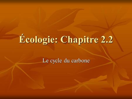Écologie: Chapitre 2.2 Le cycle du carbone.