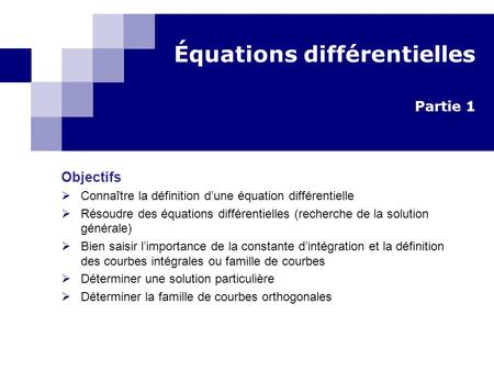 Équations différentielles Partie 1
