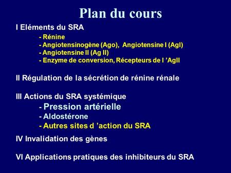 Plan du cours I Eléments du SRA - Rénine