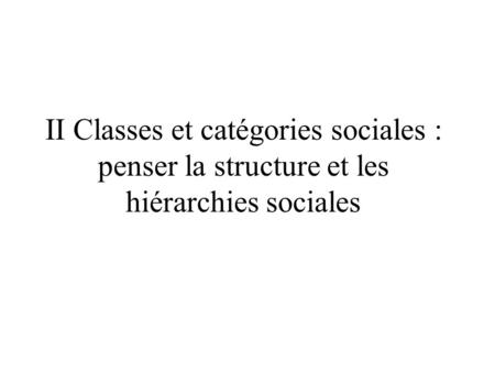 Morphologie sociale II Classes et catégories sociales : penser la structure et les hiérarchies sociales.