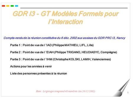 GDR I3 - GT Modèles Formels pour l’Interaction