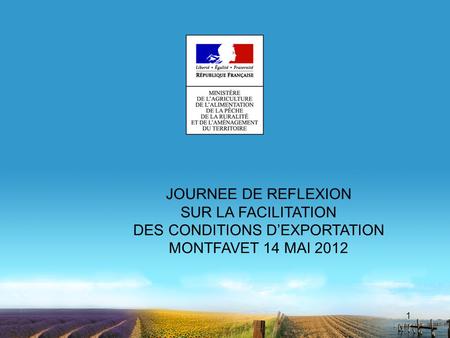 1 JOURNEE DE REFLEXION SUR LA FACILITATION DES CONDITIONS DEXPORTATION MONTFAVET 14 MAI 2012.