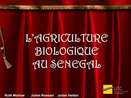 LAGRICULTURE BIOLOGIQUE AU SENEGAL Ruth MolinarJulien Rossani Julien Herbin.
