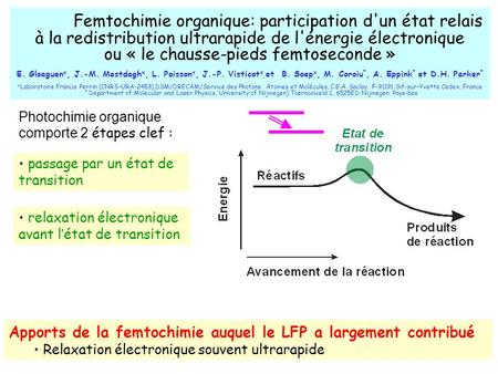 Femtochimie organique: participation d'un état relais à la redistribution ultrarapide de l'énergie électronique ou « le chausse-pieds femtoseconde »