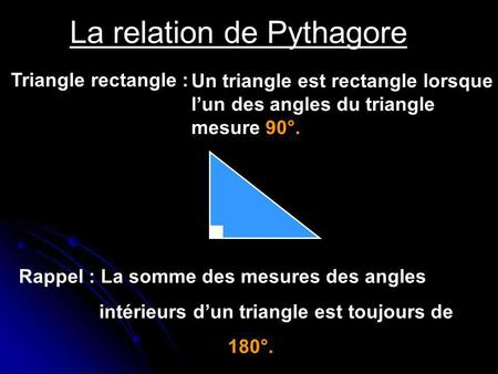 La relation de Pythagore