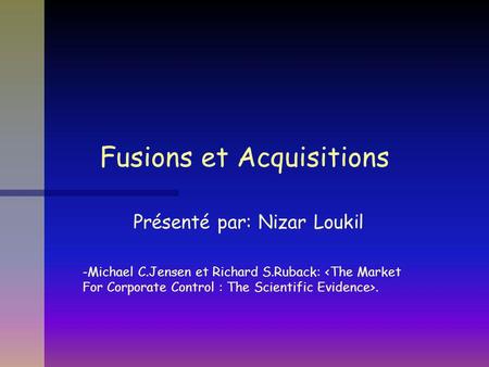 Fusions et Acquisitions