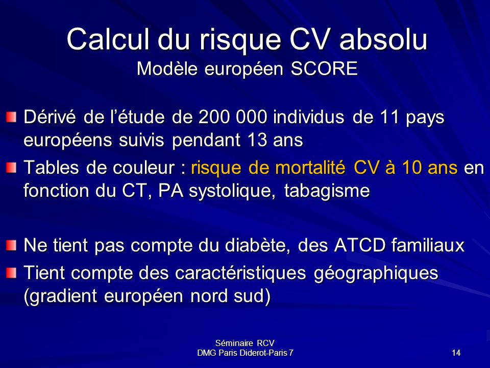 le risque cardiovasculaire global