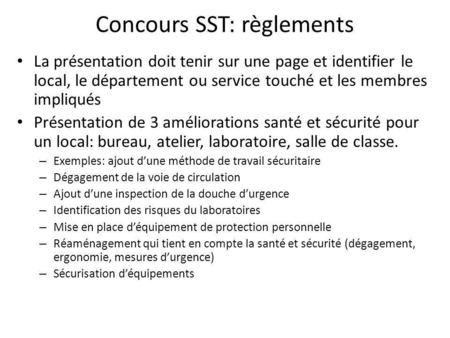Concours SST: règlements