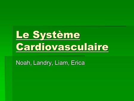 Le Système Cardiovasculaire