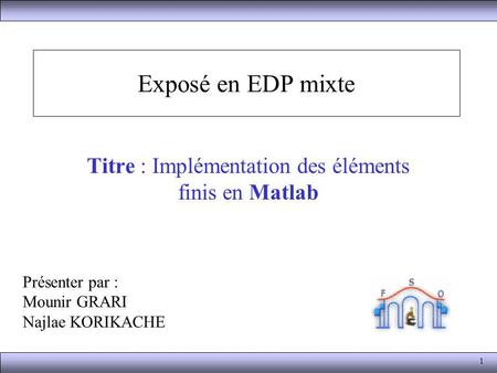 Titre : Implémentation des éléments finis en Matlab