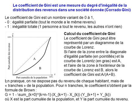 Le coefficient de Gini est une mesure du degré d'inégalité de la