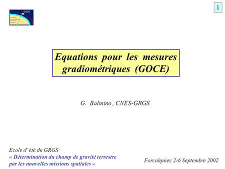 Equations pour les mesures gradiométriques (GOCE)