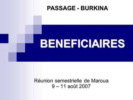 BENEFICIAIRES Réunion semestrielle de Maroua 9 – 11 août 2007 PASSAGE - BURKINA.