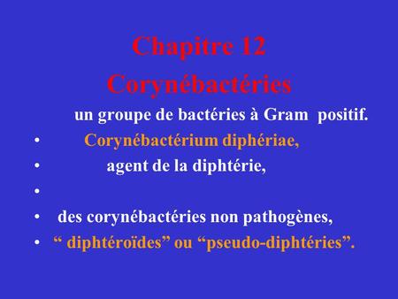 Chapitre 12 Corynébactéries