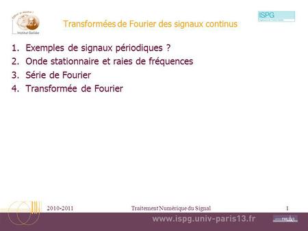 Transformées de Fourier des signaux continus