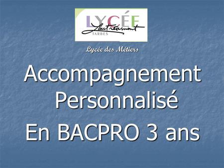 Lycée des Métiers Accompagnement Personnalisé En BACPRO 3 ans.