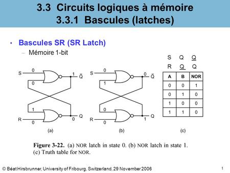 3.3 Circuits logiques à mémoire Bascules (latches)