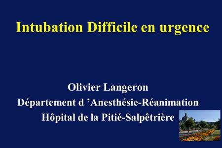 Intubation Difficile en urgence
