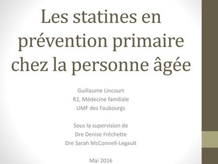 Les statines en prévention primaire chez la personne âgée
