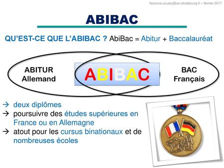 ABIBAC ABIBAC QU’EST-CE QUE L’ABIBAC ? AbiBac = Abitur + Baccalauréat