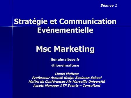 Stratégie et Communication Evénementielle Msc Marketing