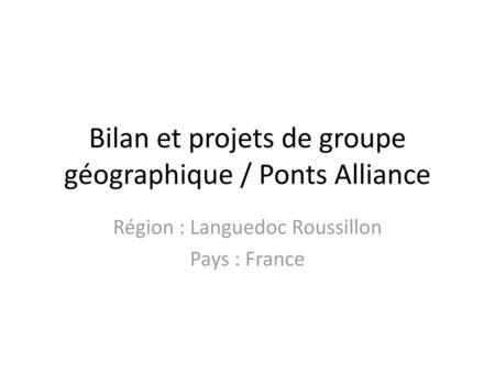 Bilan et projets de groupe géographique / Ponts Alliance