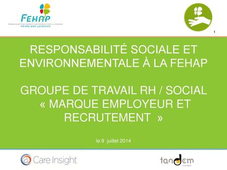 Responsabilité Sociale et environnementale à la fehap groupe de travail RH / social « marque employeur et recrutement  » le 9 juillet 2014.