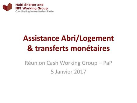 Assistance Abri/Logement & transferts monétaires
