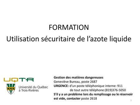 FORMATION Utilisation sécuritaire de l’azote liquide