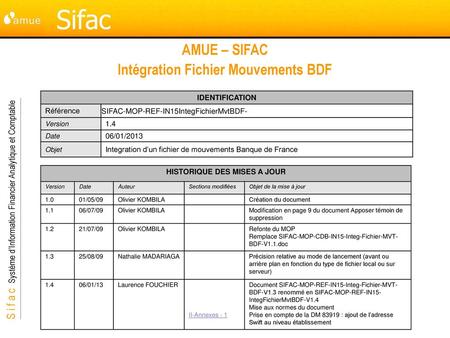 AMUE – SIFAC Intégration Fichier Mouvements BDF