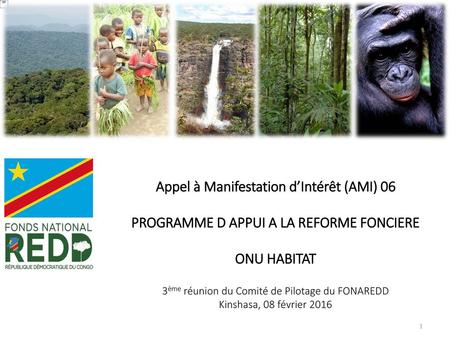 Appel à Manifestation d’Intérêt (AMI) 06 PROGRAMME D APPUI A LA REFORME FONCIERE ONU HABITAT 3ème réunion du Comité de Pilotage du FONAREDD Kinshasa,