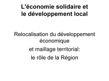 L'économie solidaire et le développement local