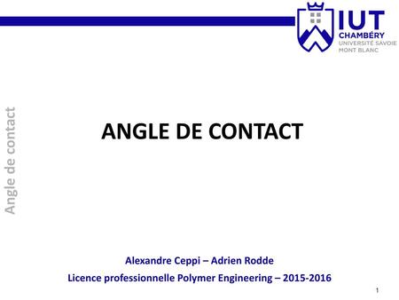 ANGLE DE CONTACT Angle de contact Alexandre Ceppi – Adrien Rodde