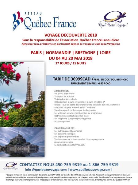 PARIS | NORMANDIE | BRETAGNE | LOIRE DU 04 AU 20 MAI 2018
