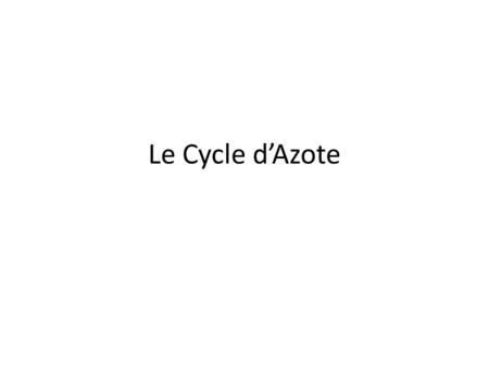 Le Cycle d’Azote.