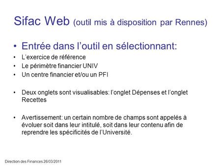 Sifac Web (outil mis à disposition par Rennes)