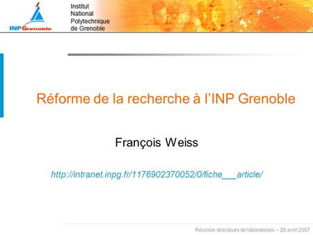 Réforme de la recherche à l’INP Grenoble