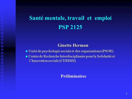 Santé mentale, travail et emploi PSP 2125