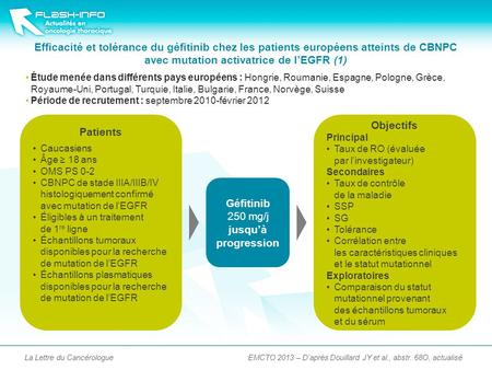 Efficacité et tolérance du géfitinib chez les patients européens atteints de CBNPC avec mutation activatrice de lEGFR (1) La Lettre du Cancérologue Patients.