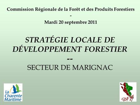 STRATÉGIE LOCALE DE DÉVELOPPEMENT FORESTIER -- SECTEUR DE MARIGNAC Commission Régionale de la Forêt et des Produits Forestiers - Mardi 20 septembre 2011.