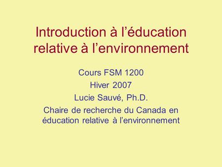 Introduction à l’éducation relative à l’environnement