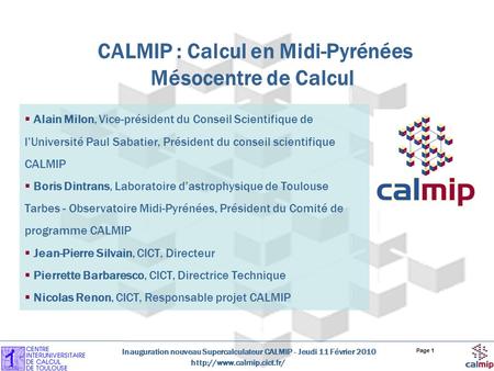 CALMIP : Calcul en Midi-Pyrénées