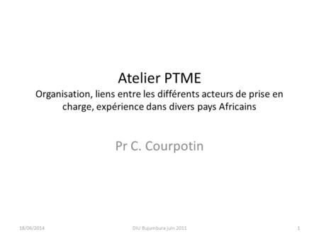 Atelier PTME Organisation, liens entre les différents acteurs de prise en charge, expérience dans divers pays Africains Pr C. Courpotin 02/04/2017 DIU.