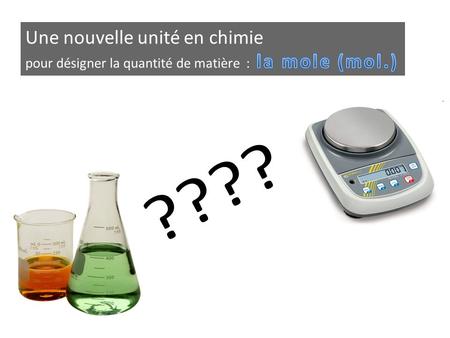 Une nouvelle unité en chimie pour désigner la quantité de matière : la mole (mol.) ????