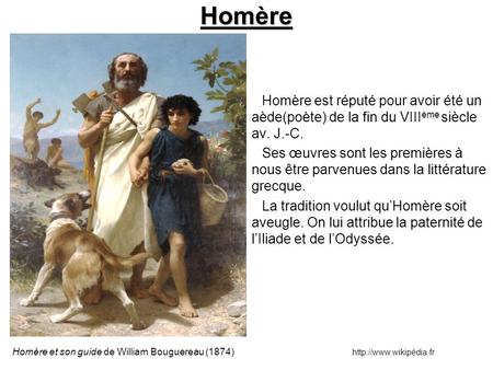 Homère et son guide de William Bouguereau (1874)